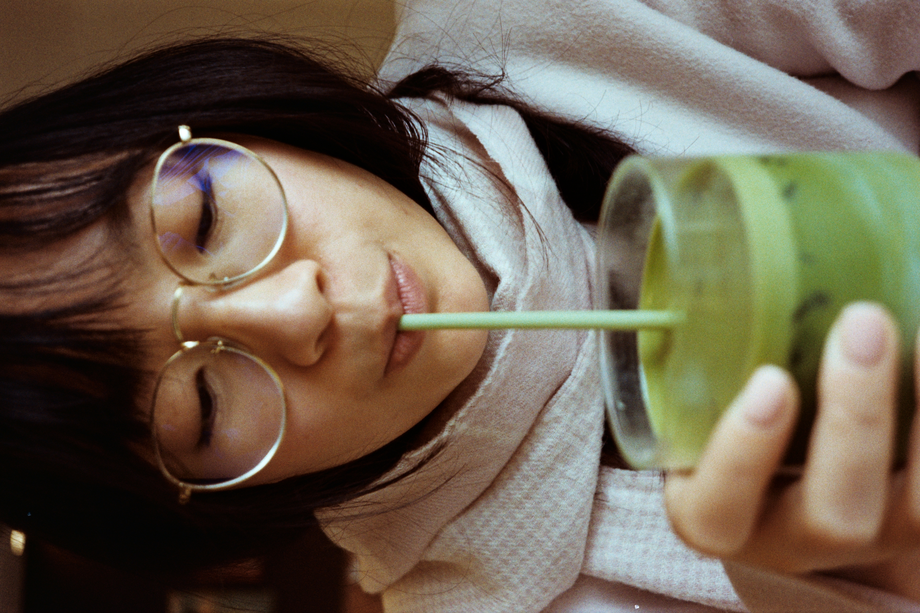 Portrait with matcha latte